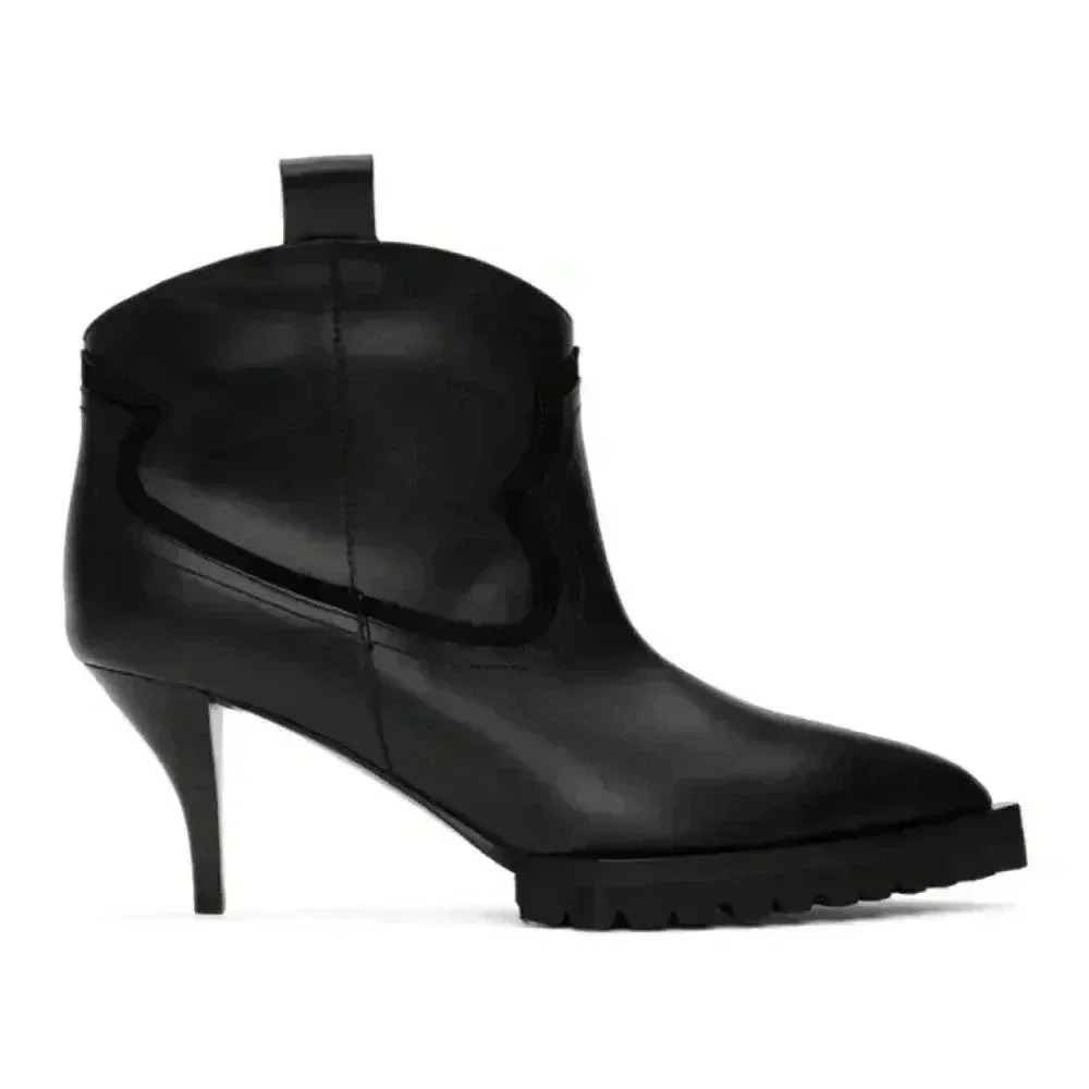 Sacai Black Leather Cowboy Booties